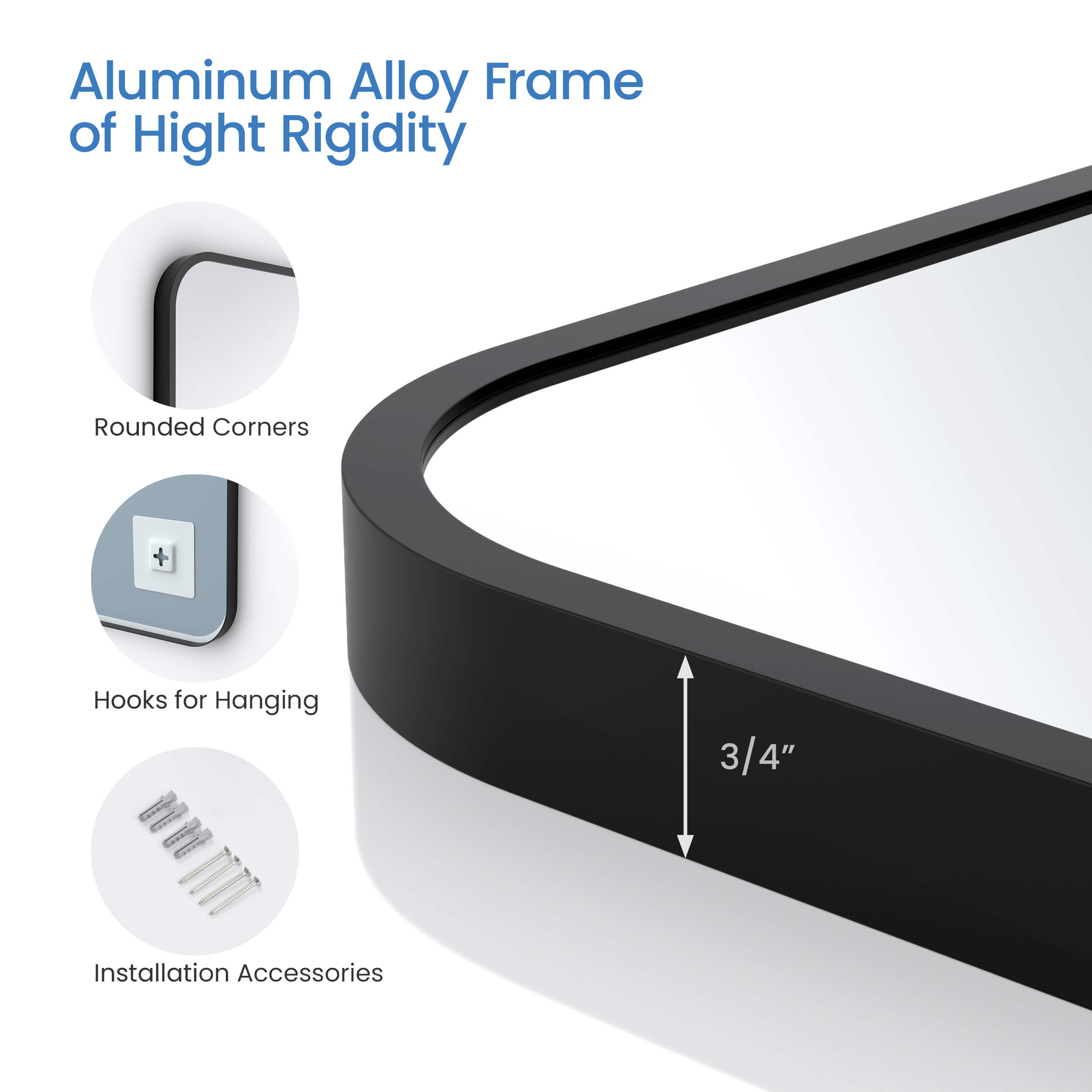 24" x 36" Shatterproof Wall Mount Metal Frame Mirror - FM2-2436