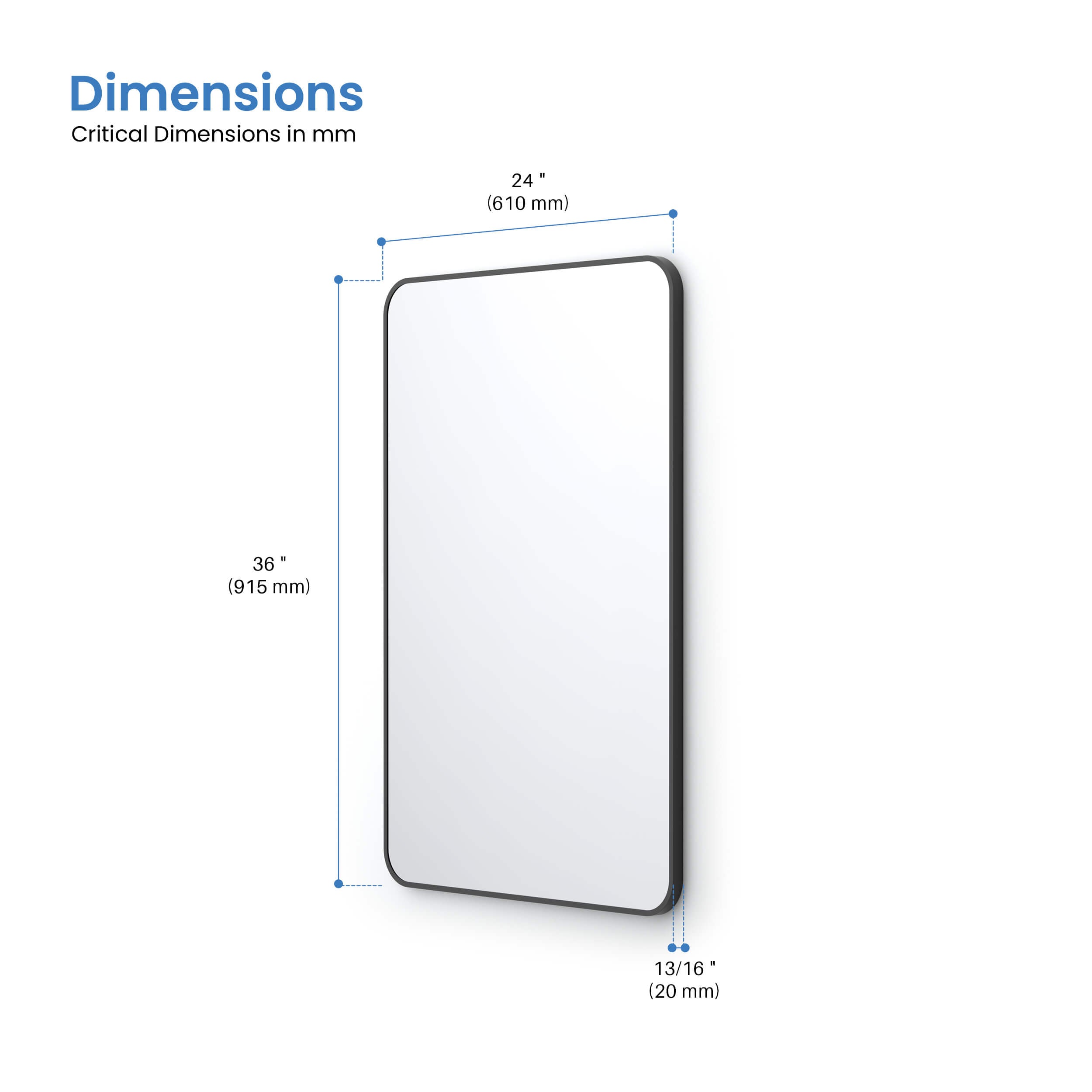 24" x 36" Shatterproof Wall Mount Metal Frame Mirror - FM2-2436