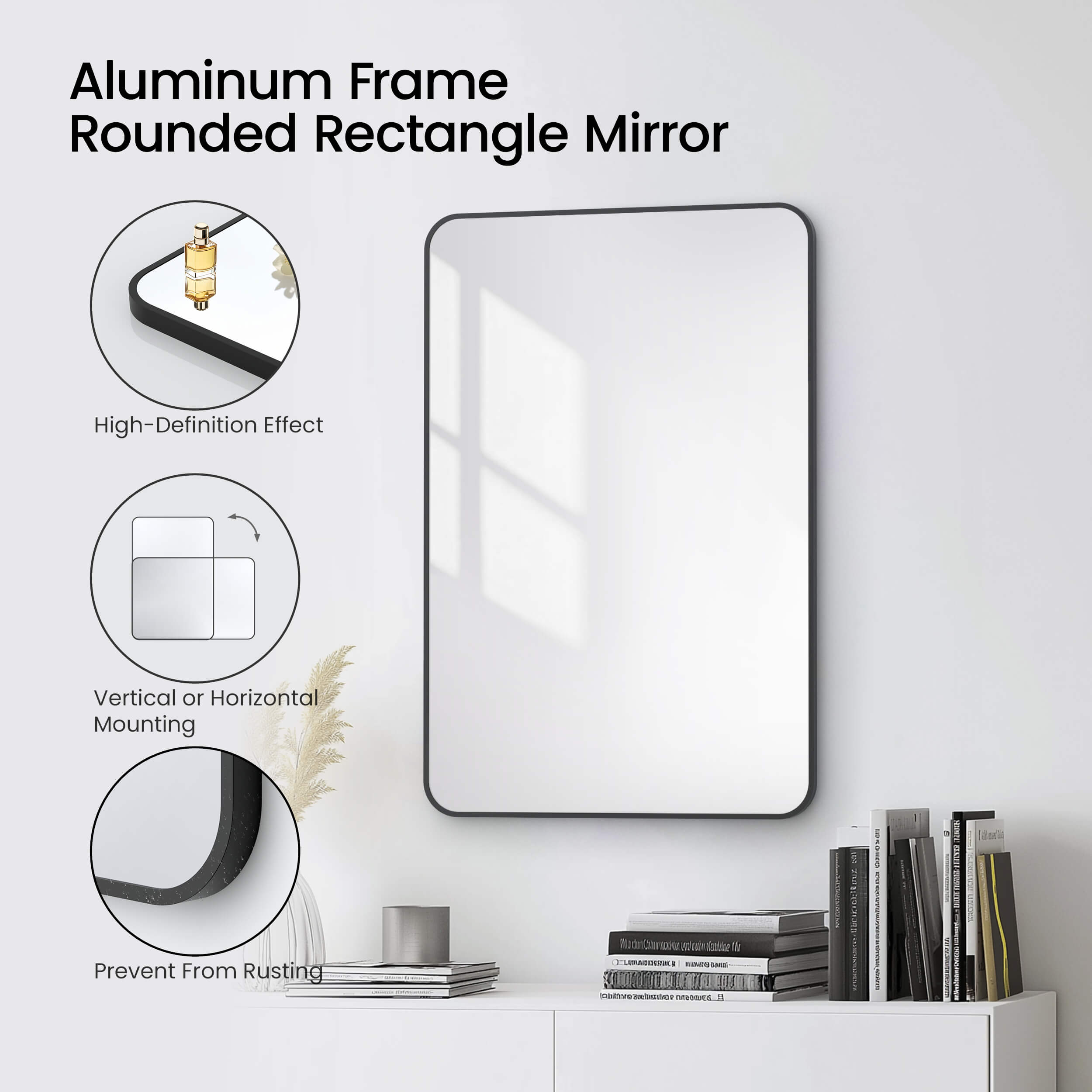 24" x 36" Shatterproof Wall Mount Metal Frame Mirror - FM2-2436
