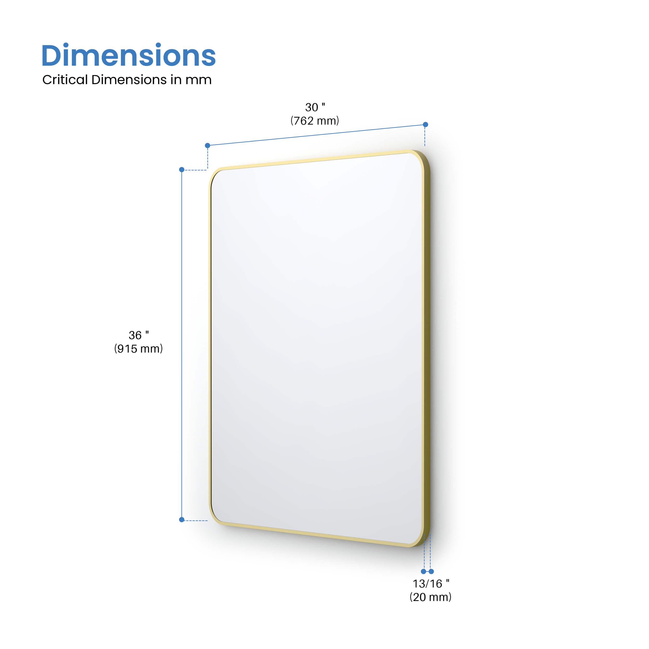 30" x 36" Shatterproof Wall Mount Metal Frame Mirror - FM2-3036