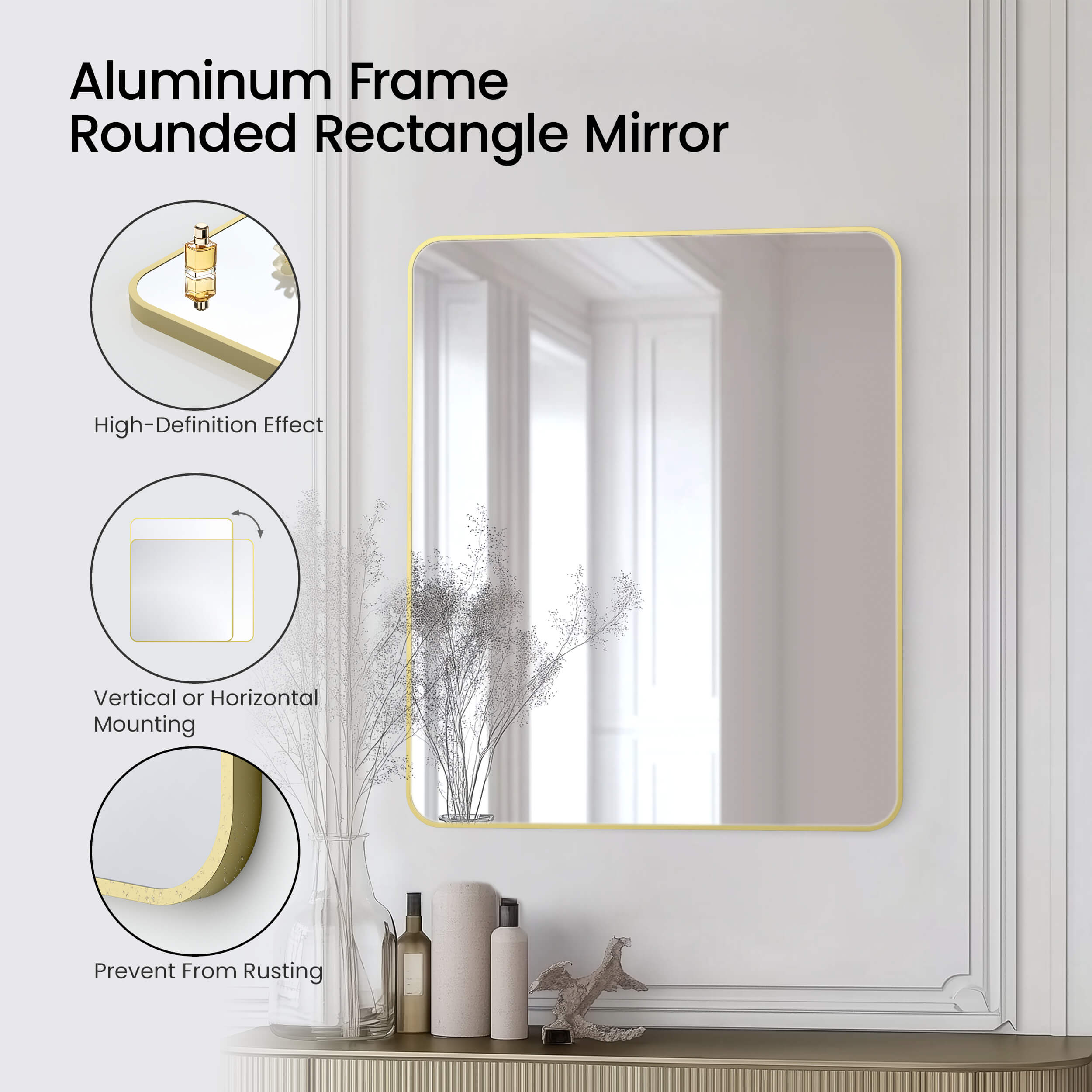 30" x 36" Shatterproof Wall Mount Metal Frame Mirror - FM2-3036