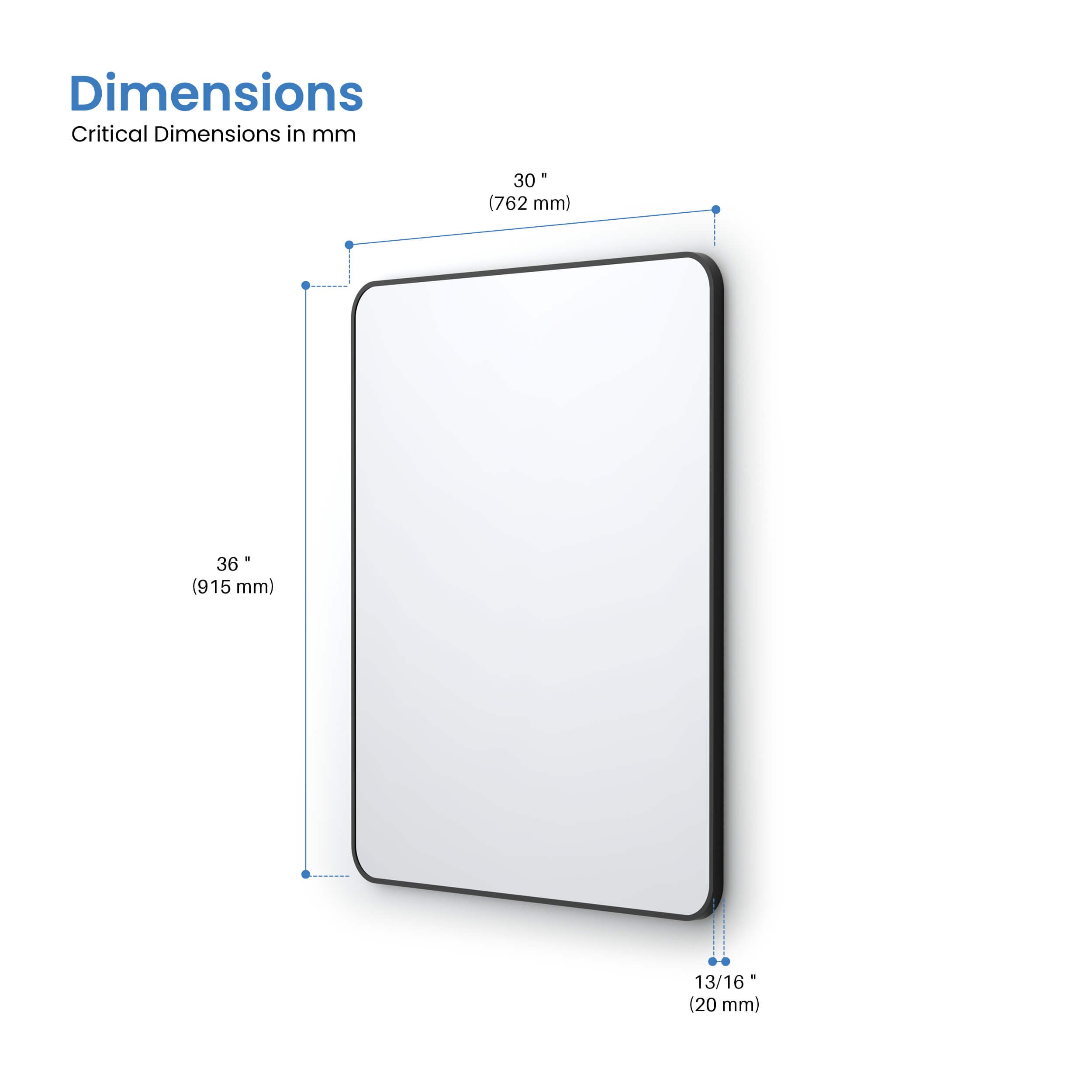 30" x 36" Shatterproof Wall Mount Metal Frame Mirror - FM2-3036