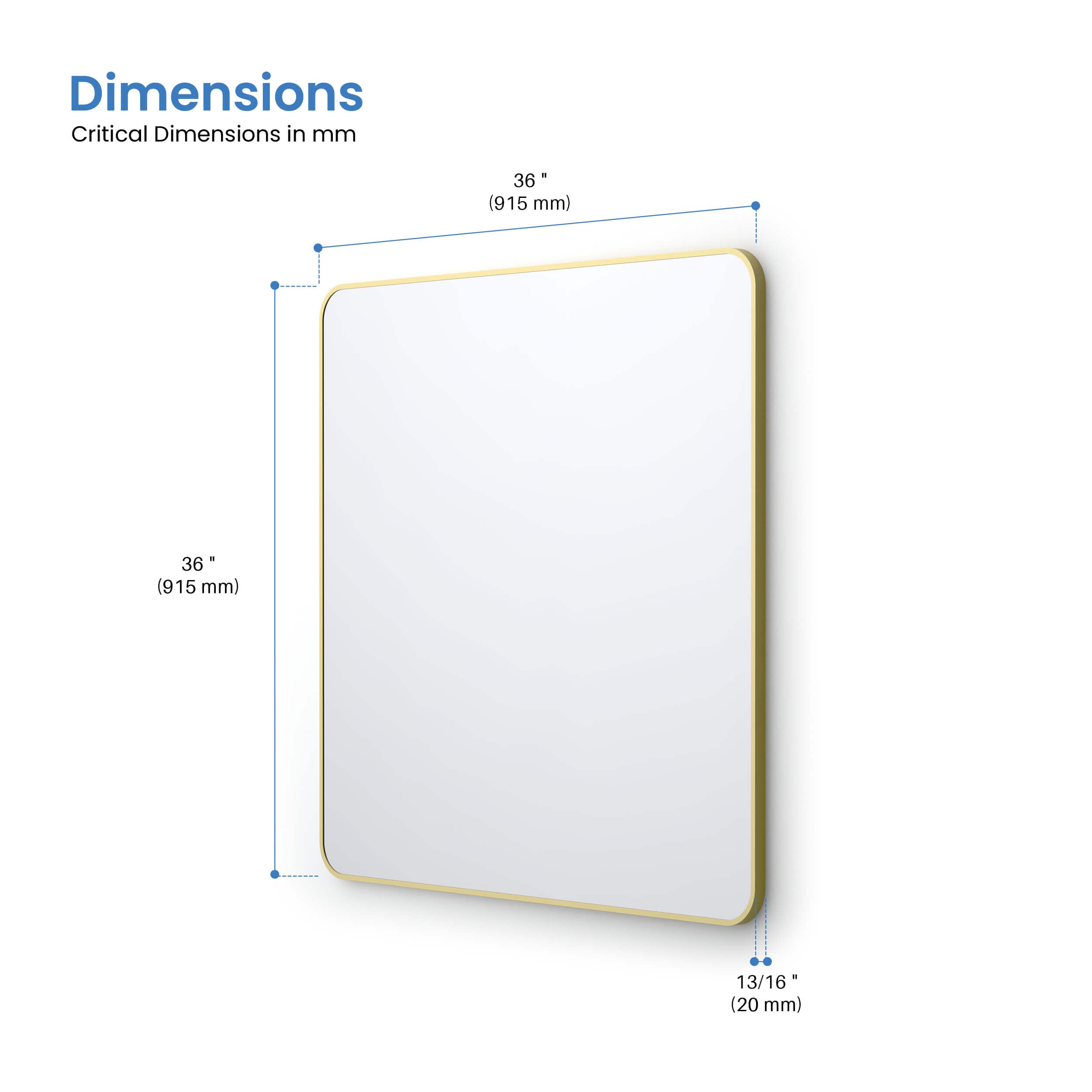 36" x 36" Shatterproof Wall Mount Metal Frame Mirror - FM2-3636