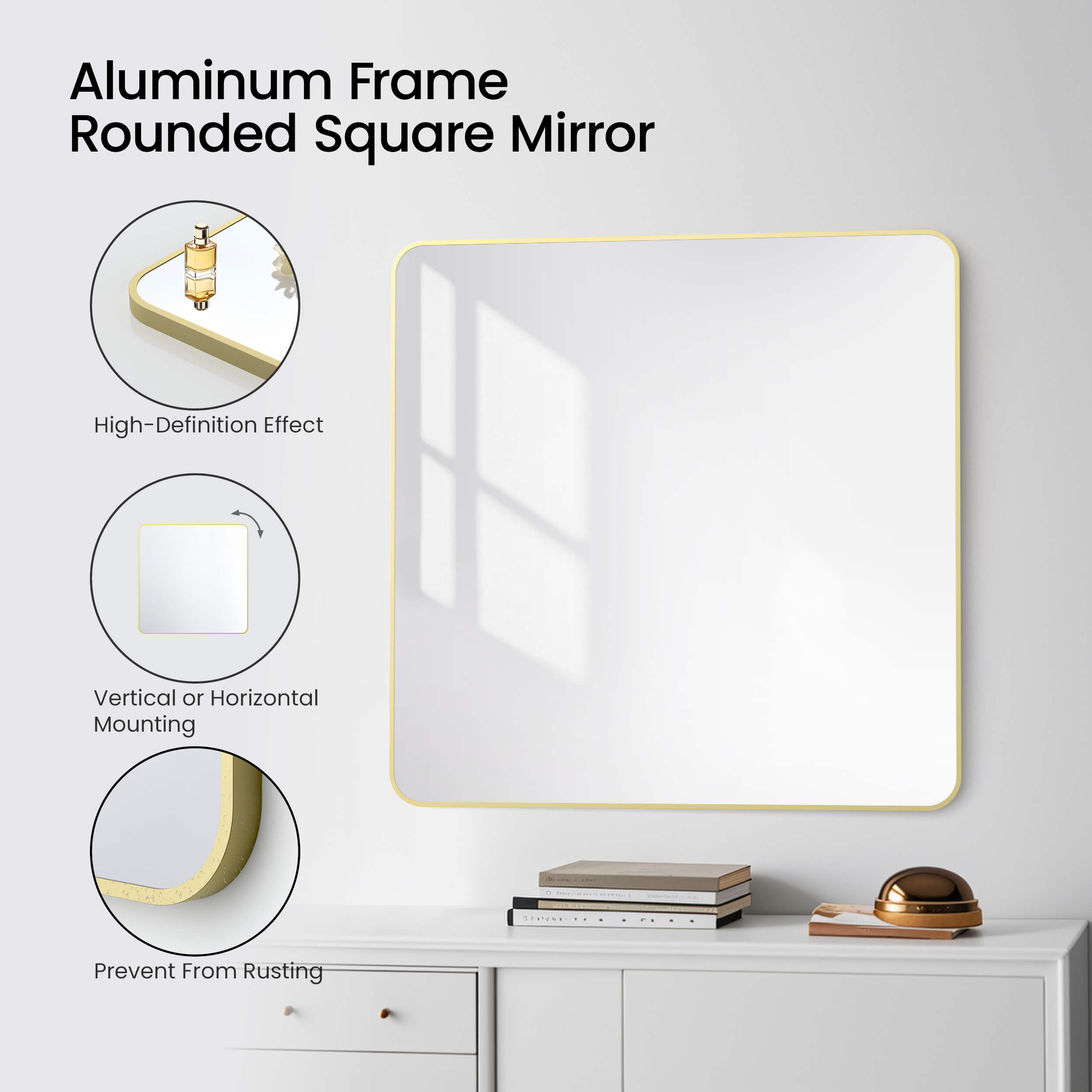 36" x 36" Shatterproof Wall Mount Metal Frame Mirror - FM2-3636