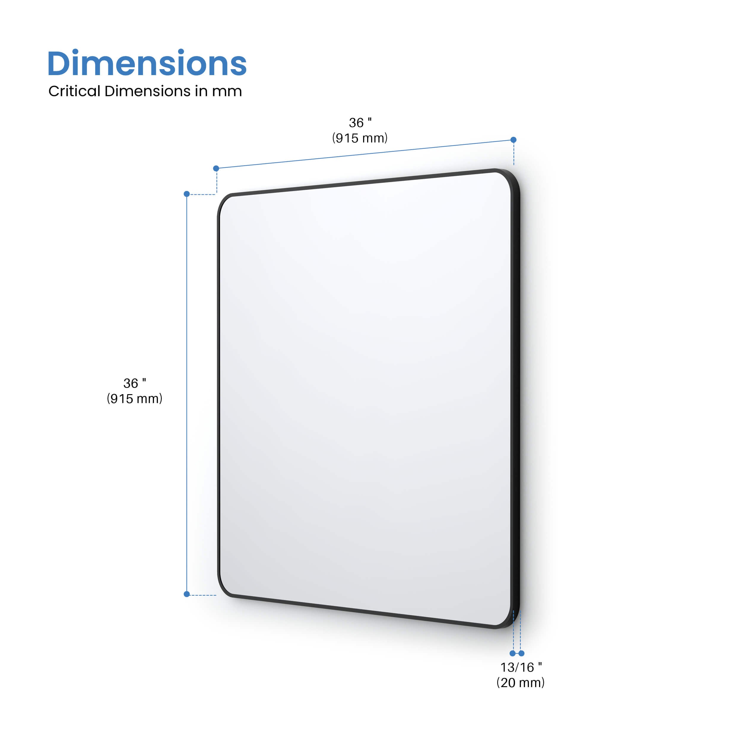 36" x 36" Shatterproof Wall Mount Metal Frame Mirror - FM2-3636