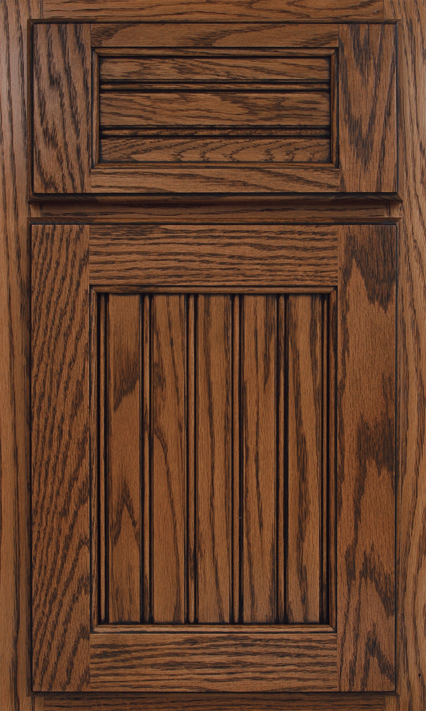 Close-up of a customizable Shiloh cabinet door in a rich wood finish, showcasing detailed design features and craftsmanship.