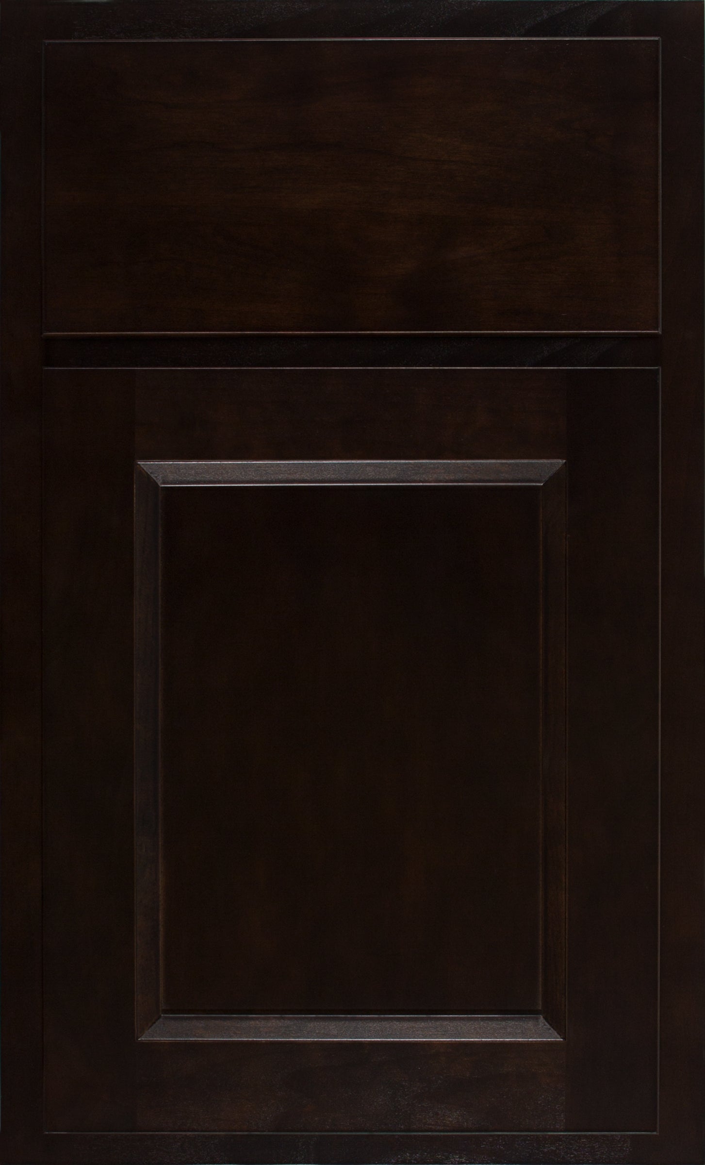 Greensboro cabinet door by Shiloh in deep brown wood finish, customizable for kitchen designs.