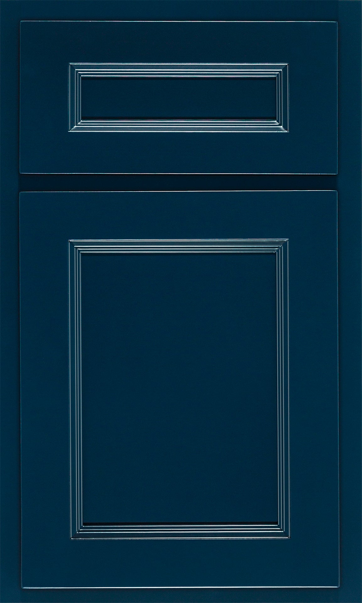 Shiloh cabinet door in dark blue finish, featuring customizable design and elegant paneling for kitchen decor.