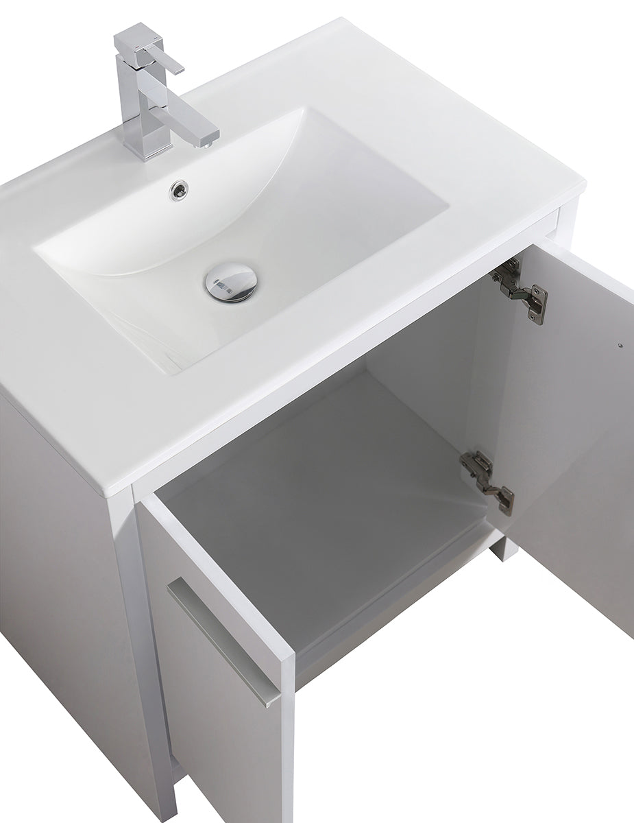 24" V9004 Vanity with Ceramic Sink (Glossy White)