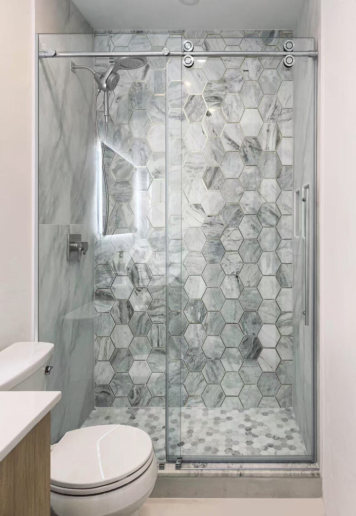 Low Iron & Laminated 60"W x 80" H Frameless Single Sliding (Brushed Nickel)