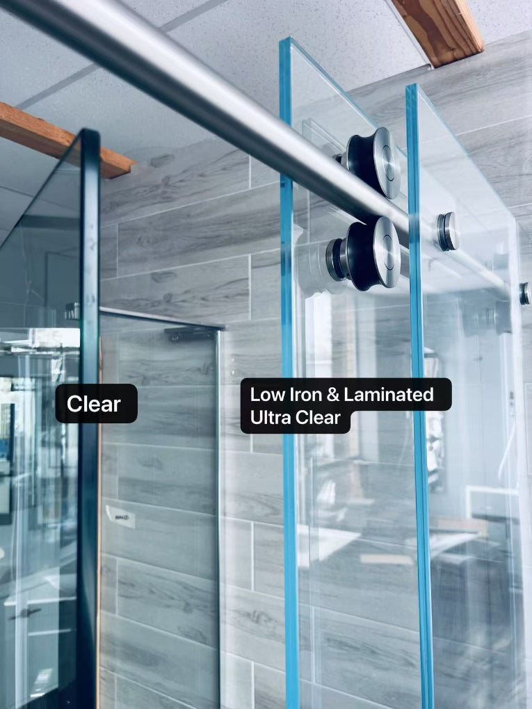 Low Iron & Laminated 60"W x 80" H Frameless Single Sliding (Chrome)