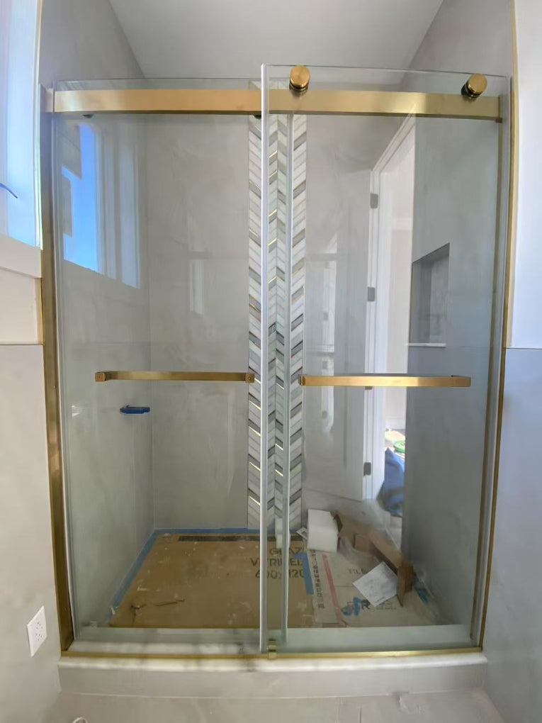 54" Ayden Series Frameless Bypass Shower Door with Klearteck Treatment (3/8" Thickness) (Brushed Gold)