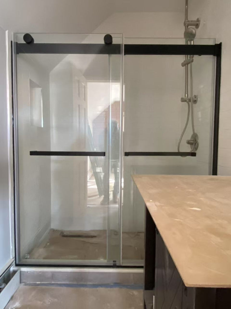 60" Ayden Series Frameless Bypass Shower Door with Klearteck Treatment (3/8" Thickness) (Matte Black)