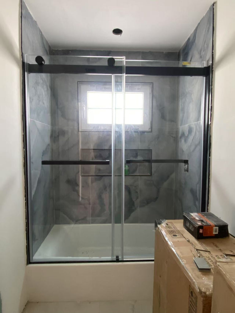 60" Ayden Series Tub Door Frameless Bypass with Klearteck Treatment (3/8" Thickness) (Matte Black)