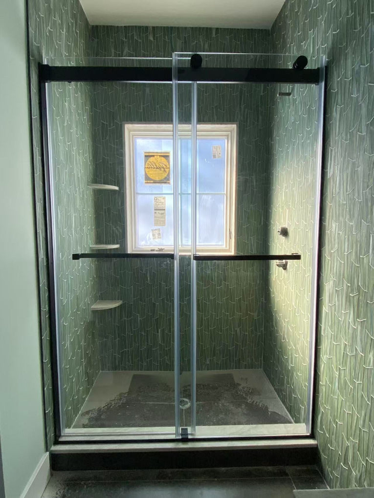 60" Ayden Series Frameless Bypass Shower Door with Klearteck Treatment (3/8" Thickness) (Matte Black)
