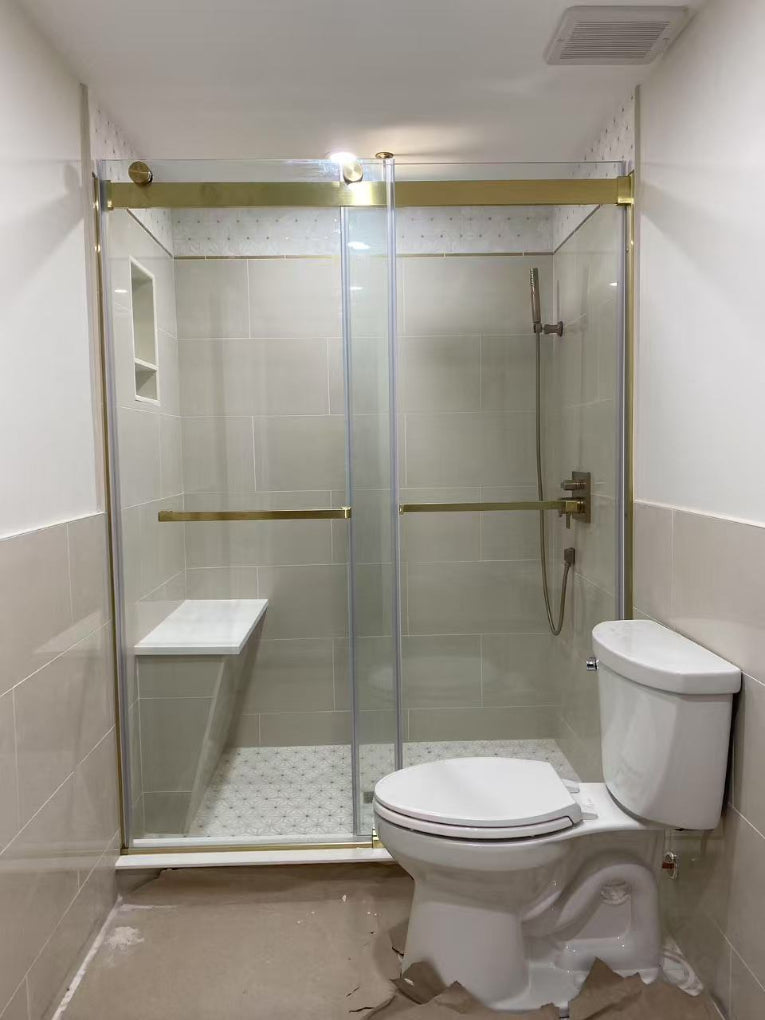 60" Ayden Series Frameless Bypass Shower Door with Klearteck Treatment (3/8" Thickness) (Brushed Gold)