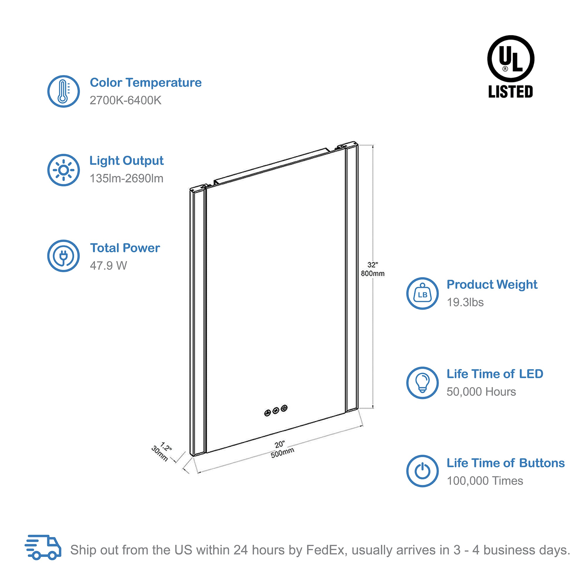 Binary 20″ LED Mirror