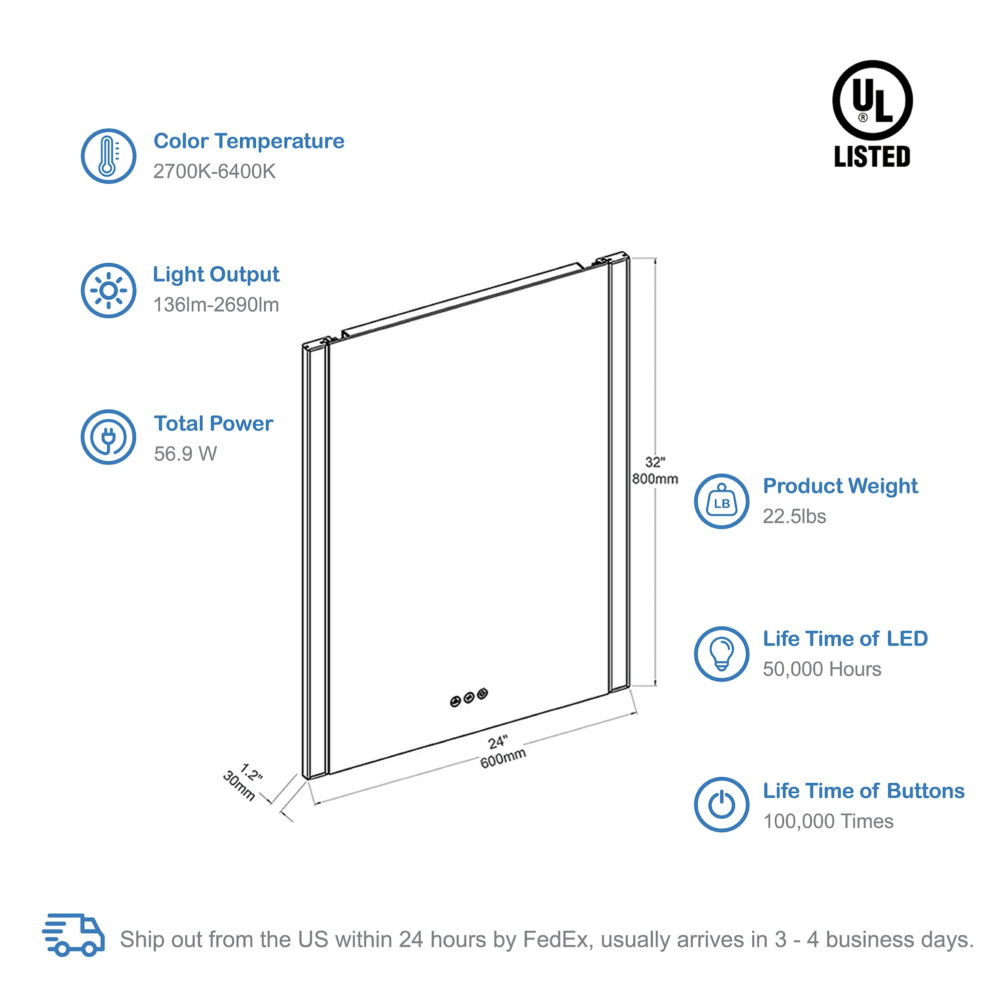 Binary 24″ LED Mirror