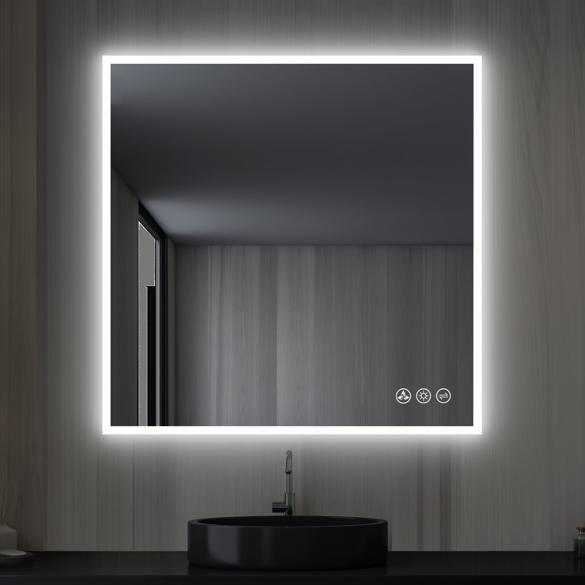 Beta 36″x36″ LED Mirror with Frosted Sides