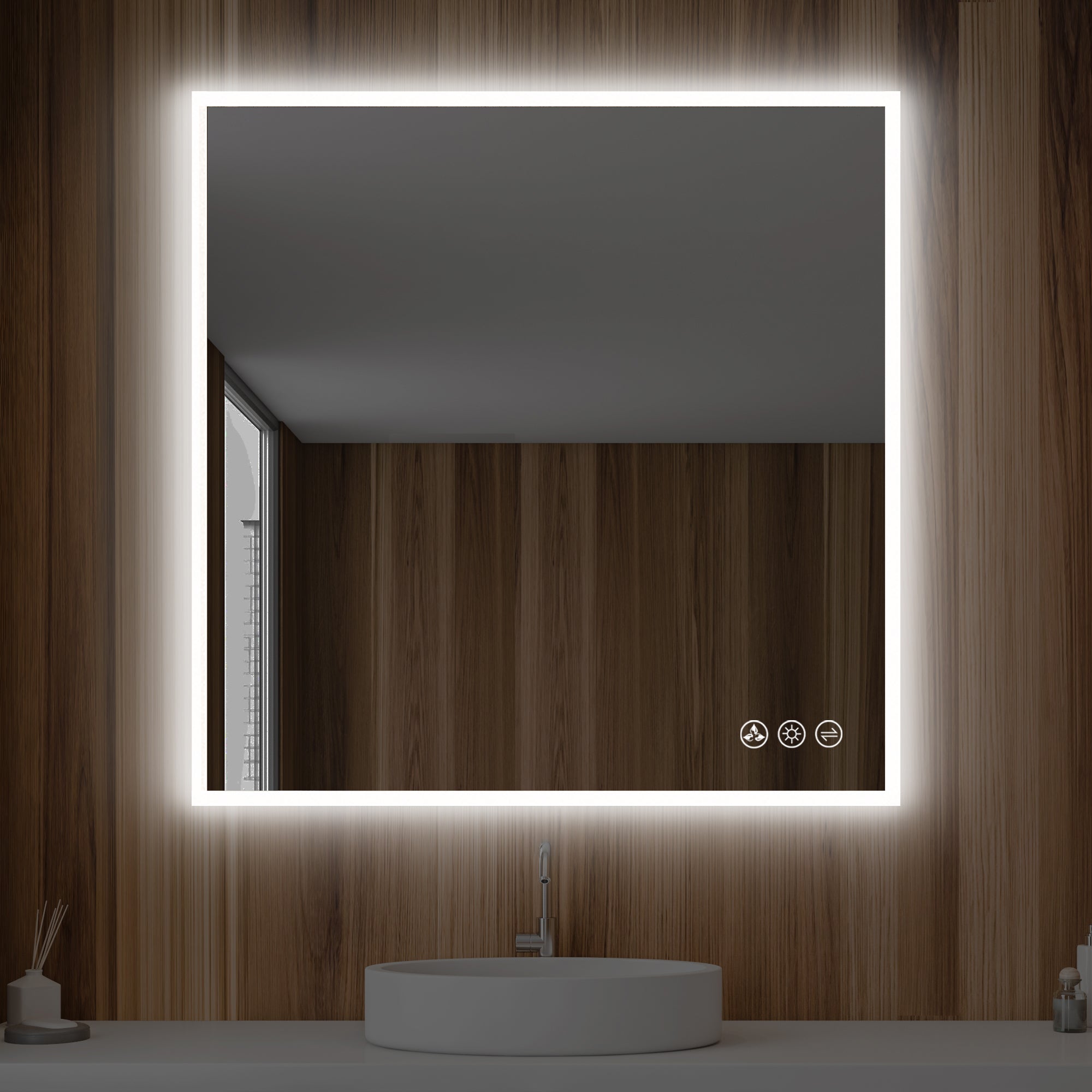 Beta 36″x36″ LED Mirror with Frosted Sides