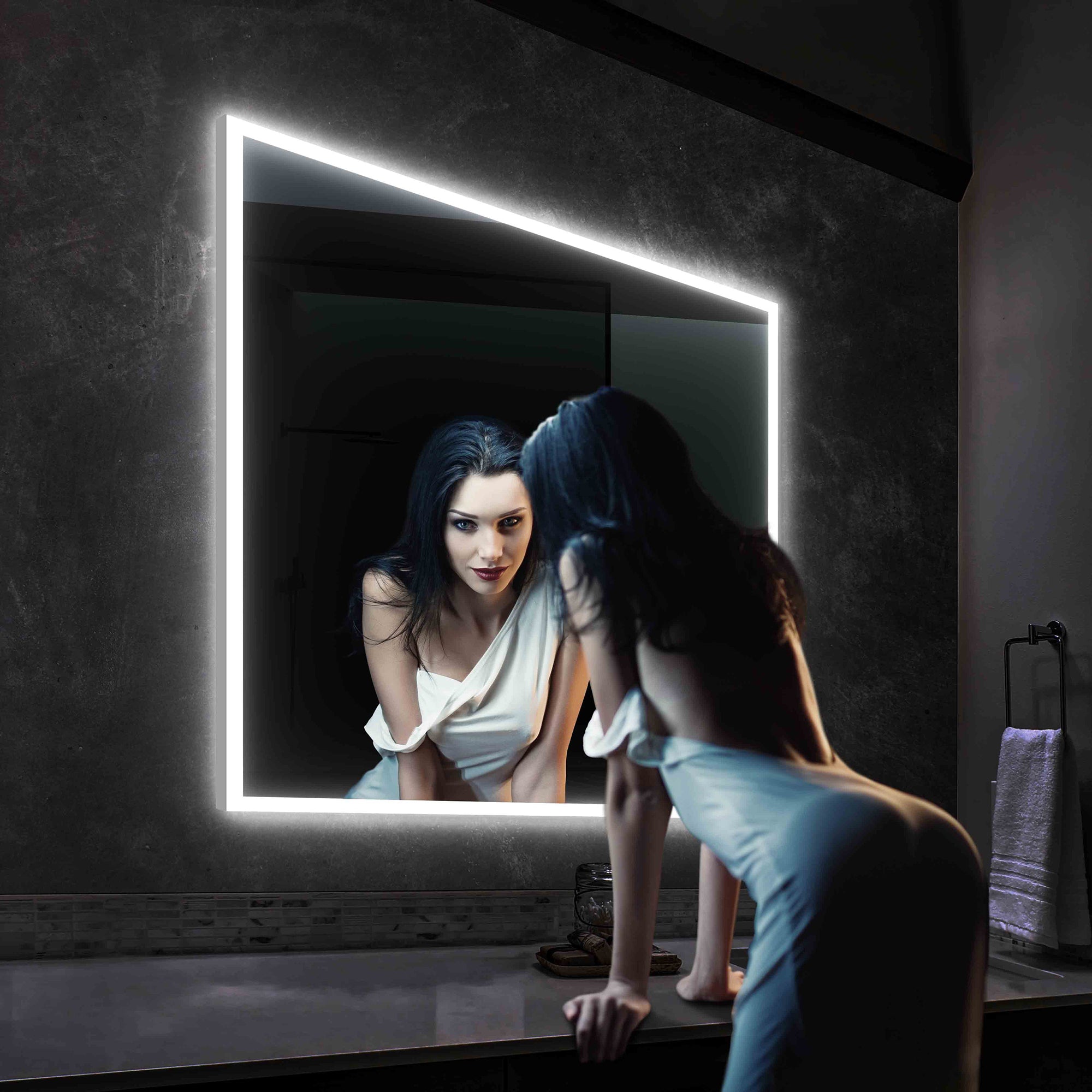 Beta 36″x36″ LED Mirror with Frosted Sides