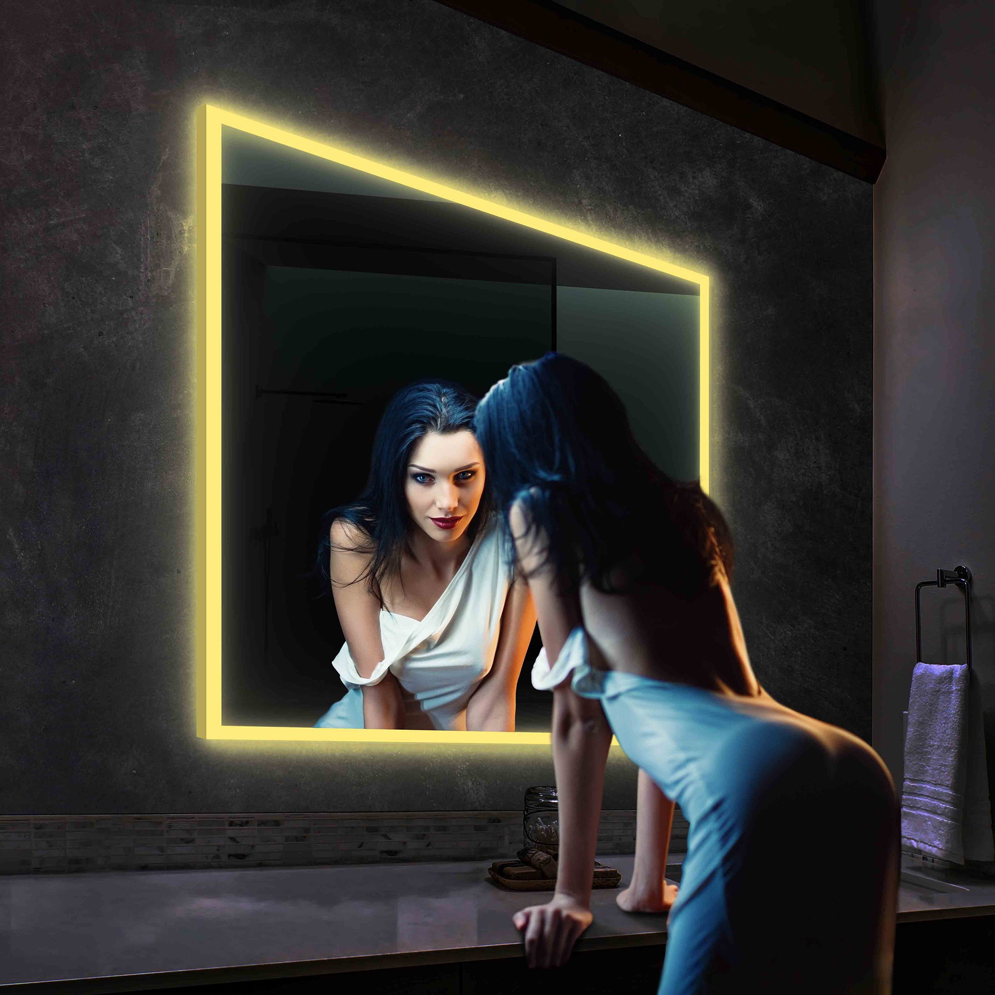 Beta 36″x36″ LED Mirror with Frosted Sides