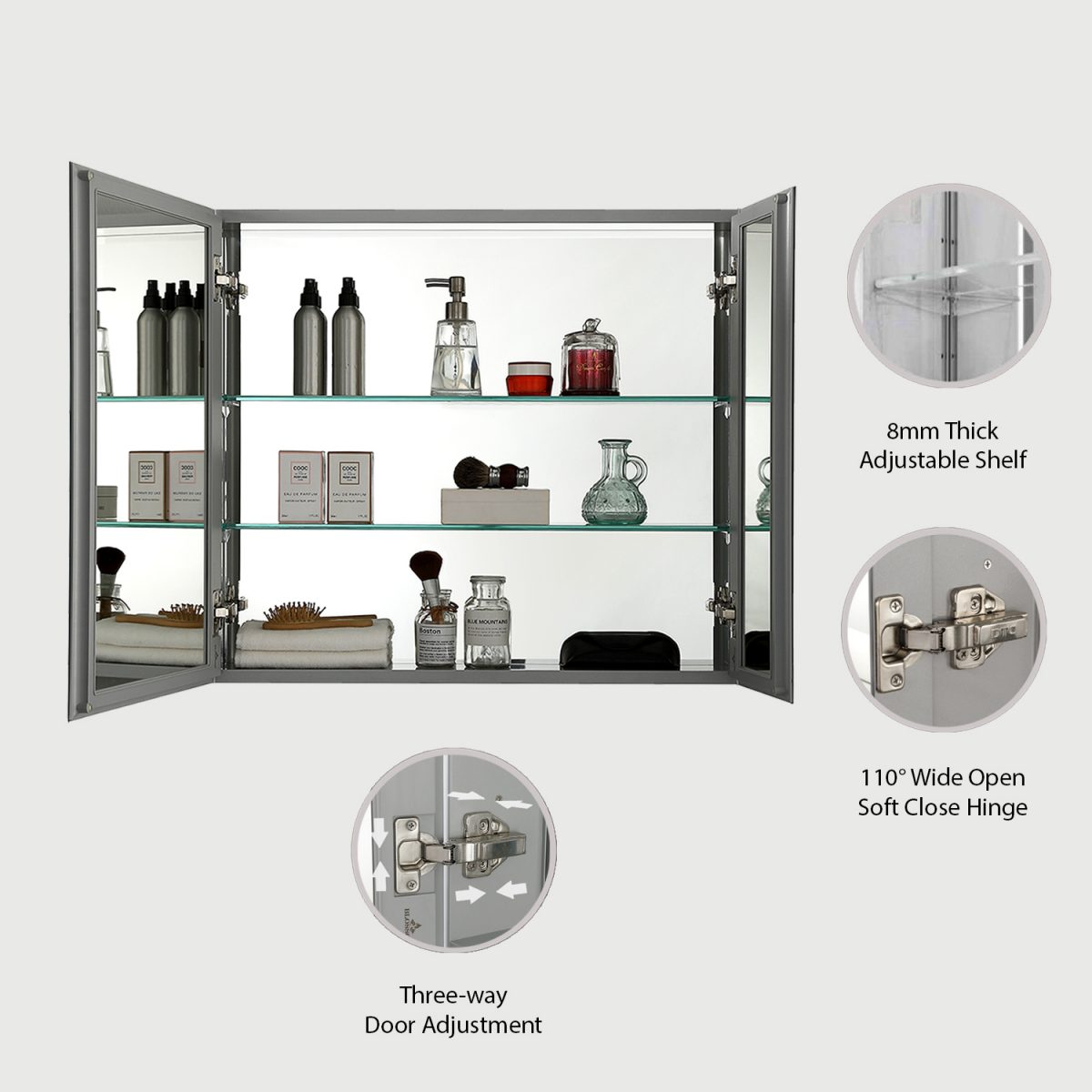 Aluminum Medicine Cabinet with Mirror – MC8 3026