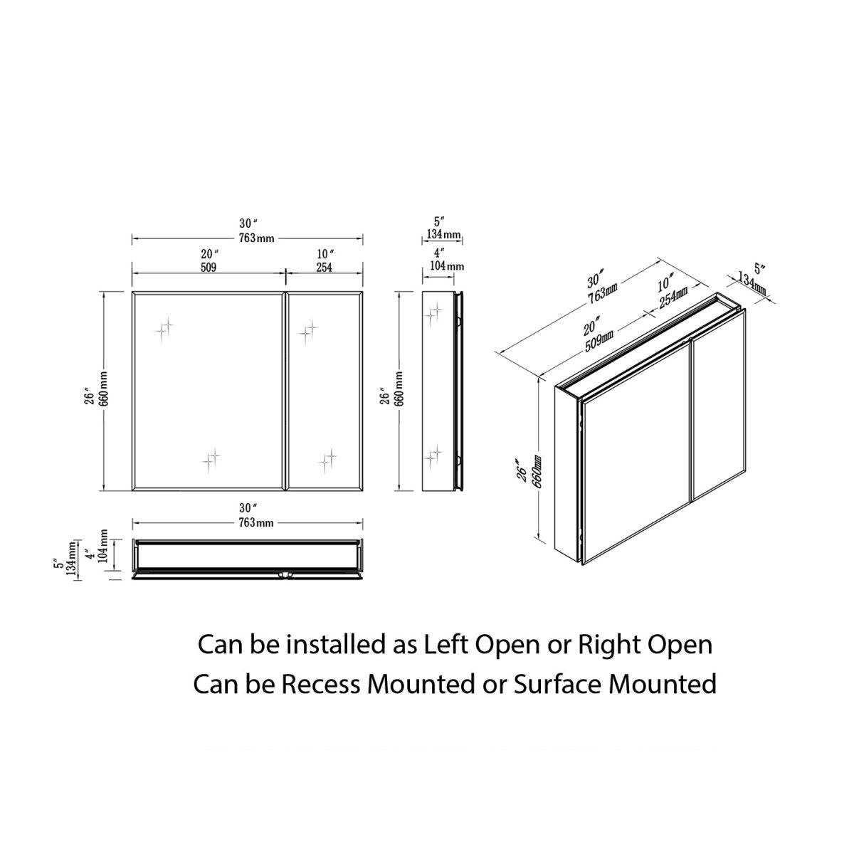 Aluminum Medicine Cabinet with Mirror – MC8 3026