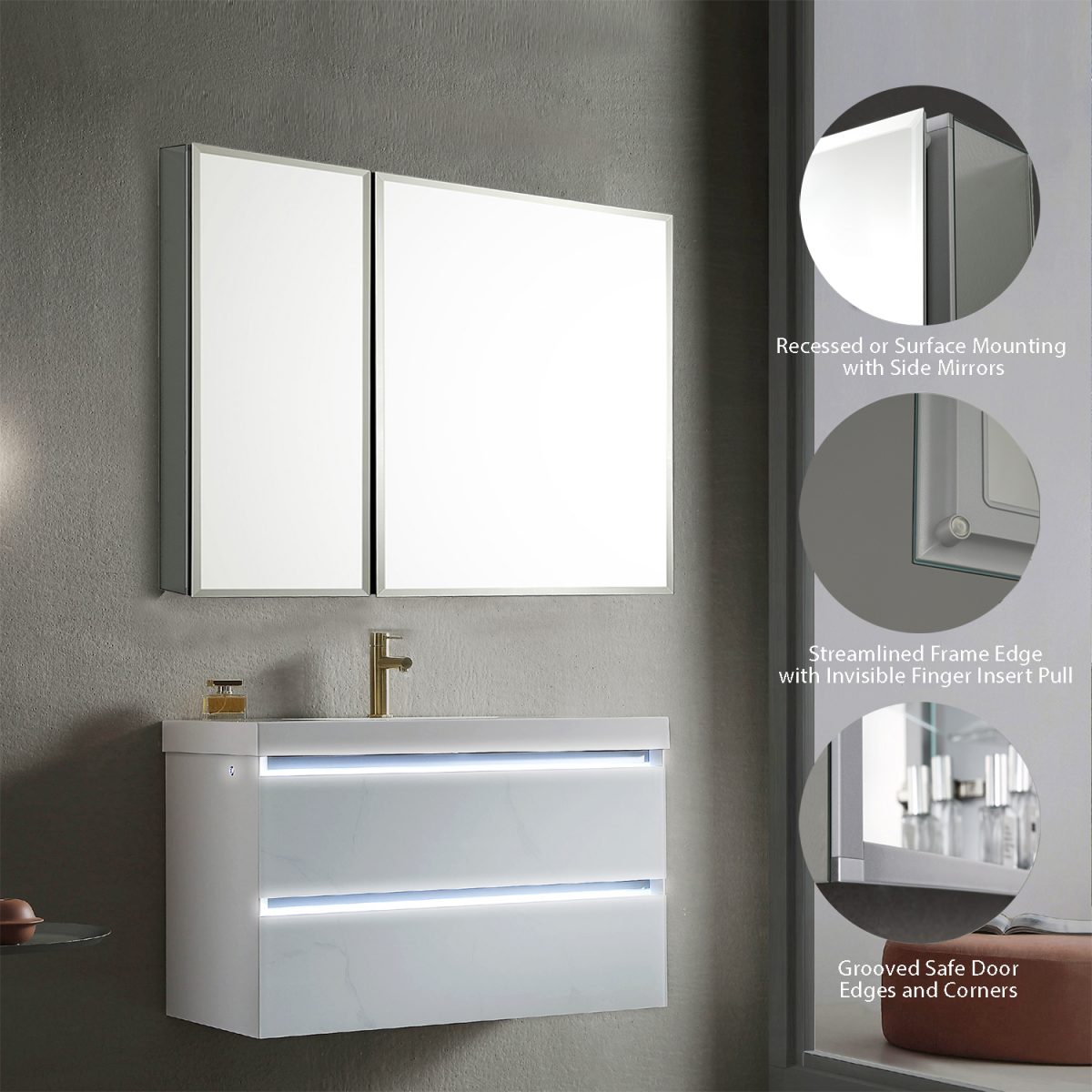 Aluminum Medicine Cabinet with Mirror – MC8 3026