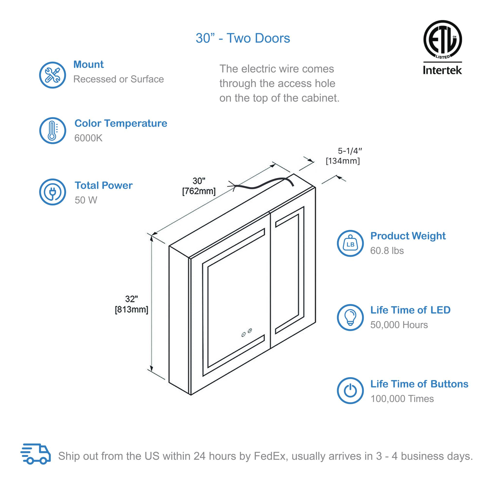 Vega – 30 Inches LED Medicine Cabinet