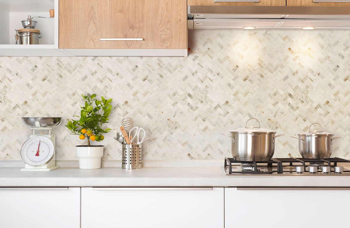 ARABESCATO VENATO WHITE 1X2 HERRINGBONE HONED Mosaic, Wall Tile - Shop at Home Craft Studio - 7