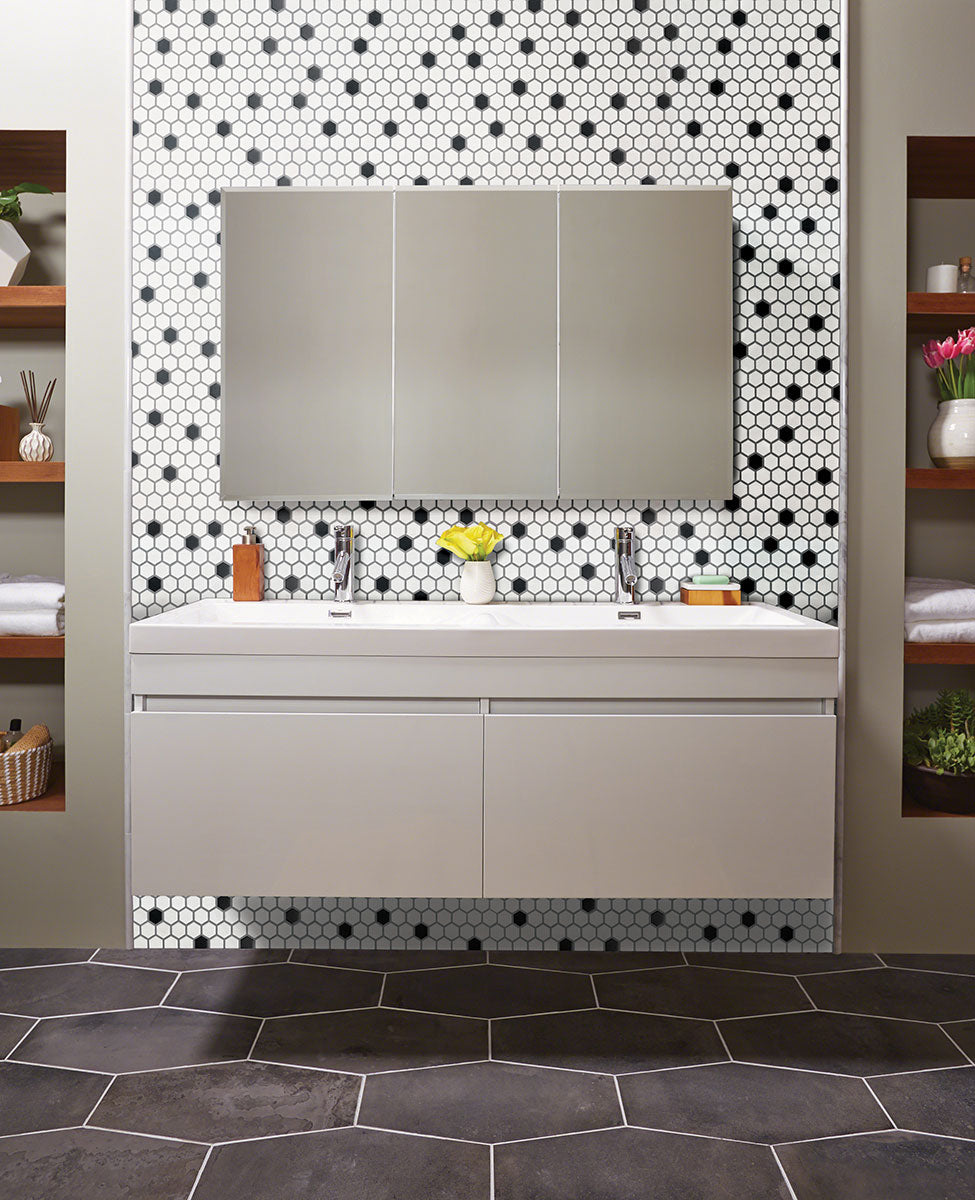 BLACK AND WHITE 1" HEXAGON MATTE Mosaic, Floor or Wall Tile - Shop at Home Craft Studio - 4