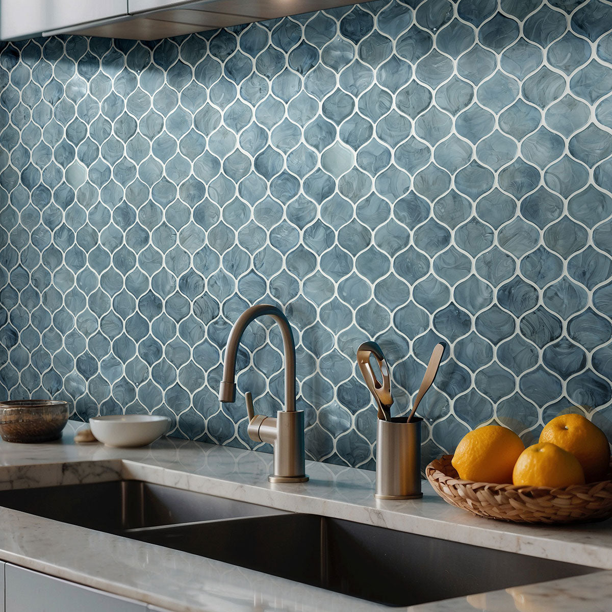 BLUE SHIMMER ARABESQUE Wall Tile, Mosaic - Shop at Home Craft Studio - 6