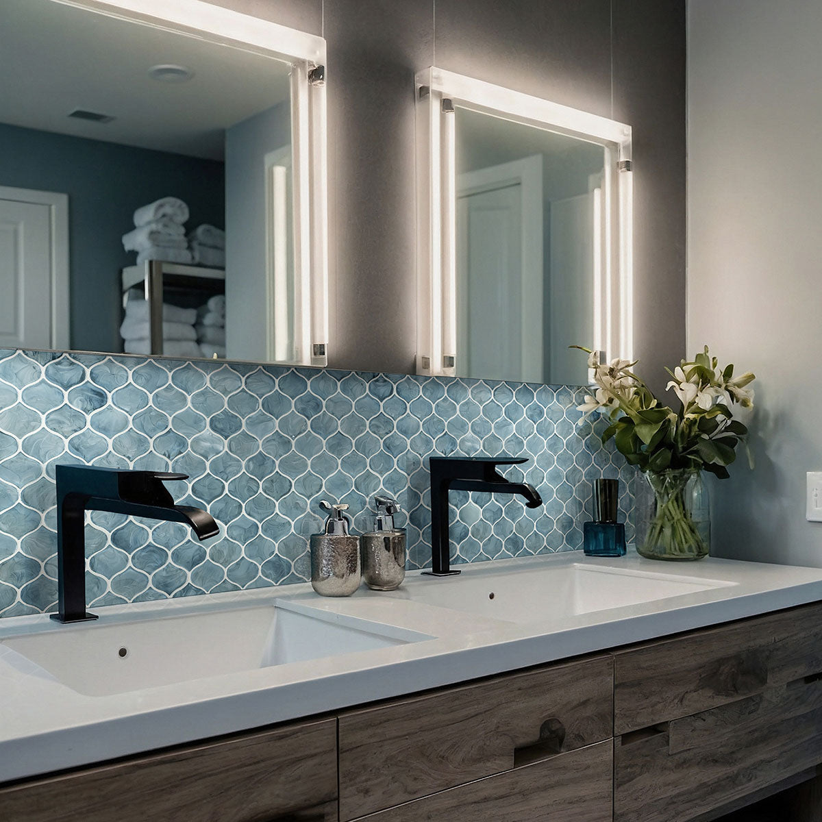 BLUE SHIMMER ARABESQUE Wall Tile, Mosaic - Shop at Home Craft Studio - 7