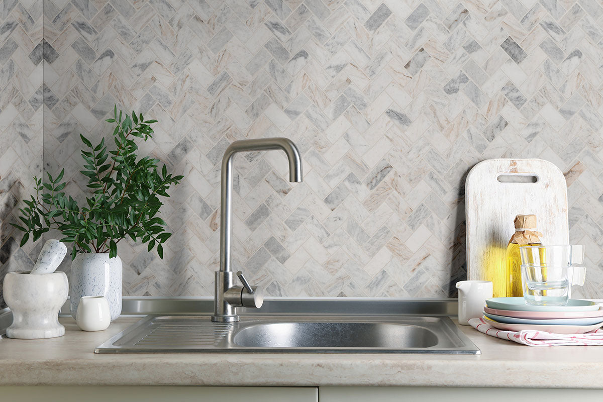 CAPRI BLUE 1X2 HERRINGBONE HONED Floor or Wall Tile, Mosaic - Shop at Home Craft Studio - 6