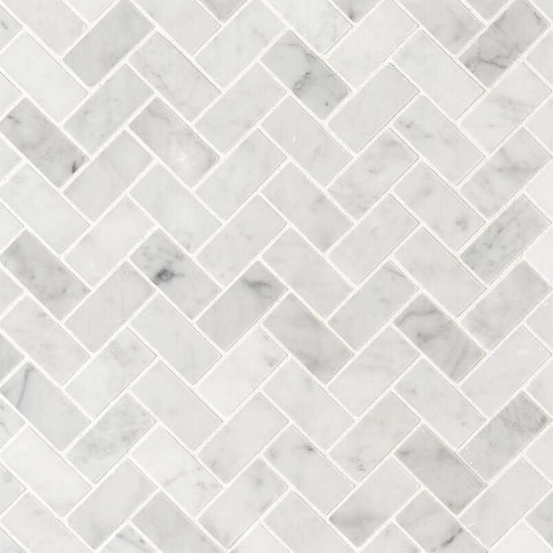 CARRARA WHITE 1X2 HERRINGBONE HONED Floor or Wall Tile, Mosaic - Shop at Home Craft Studio - 1
