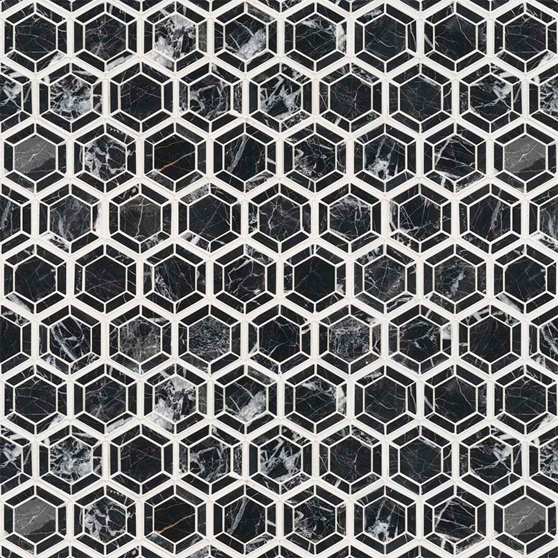 HEXAGONO NERO Mosaic, Floor or Wall Tile - Shop at Home Craft Studio - 2