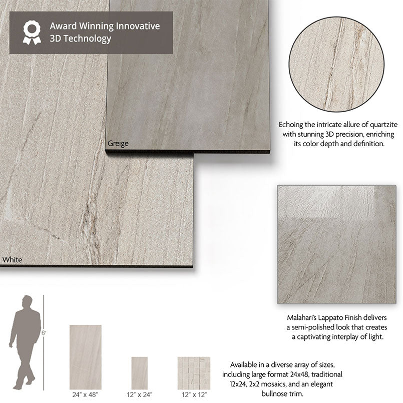 MALAHARI WHITE 24X48 LAPATO 3D Floor or Wall Tile, Mosaic, Bullnose - Shop at Home Craft Studio - 4