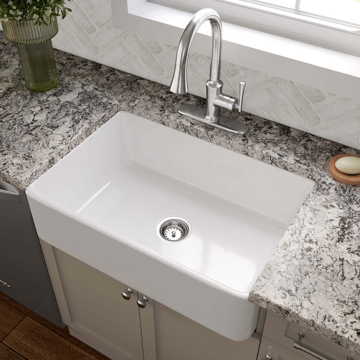PORCELAIN FIRECLAY FARMHOUSE WITH APRON SB WHITE-3020 Sink - Shop at Home Craft Studio - 6