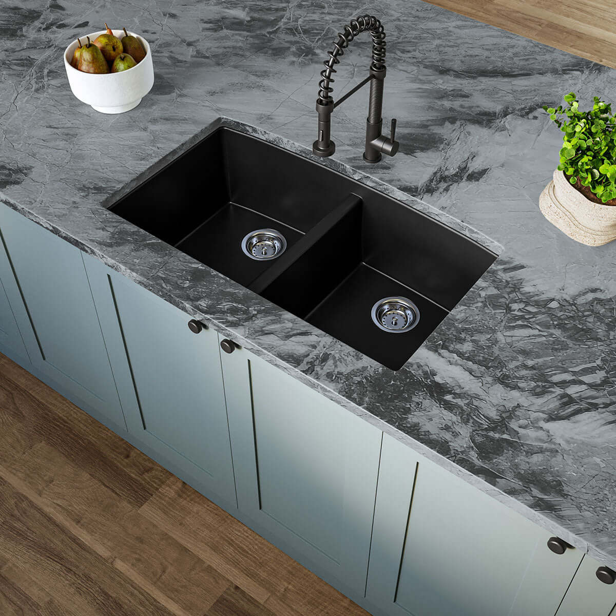 QUARTZ BLACK DOUBLE BOWL 50/50-3219 Kitchen Sinks - Shop at Home Craft Studio - 2