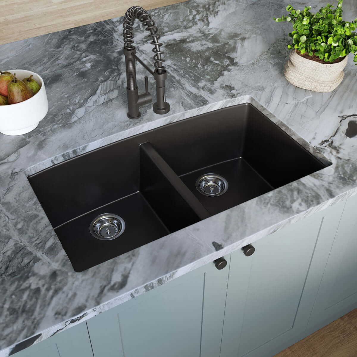 QUARTZ BLACK DOUBLE BOWL 50/50-3219 Kitchen Sinks - Shop at Home Craft Studio - 4