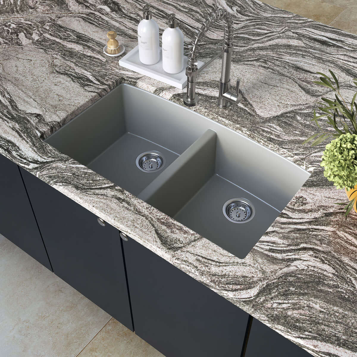 QUARTZ GREY DOUBLE BOWL 50/50-3219 Kitchen Sinks - Shop at Home Craft Studio - 2