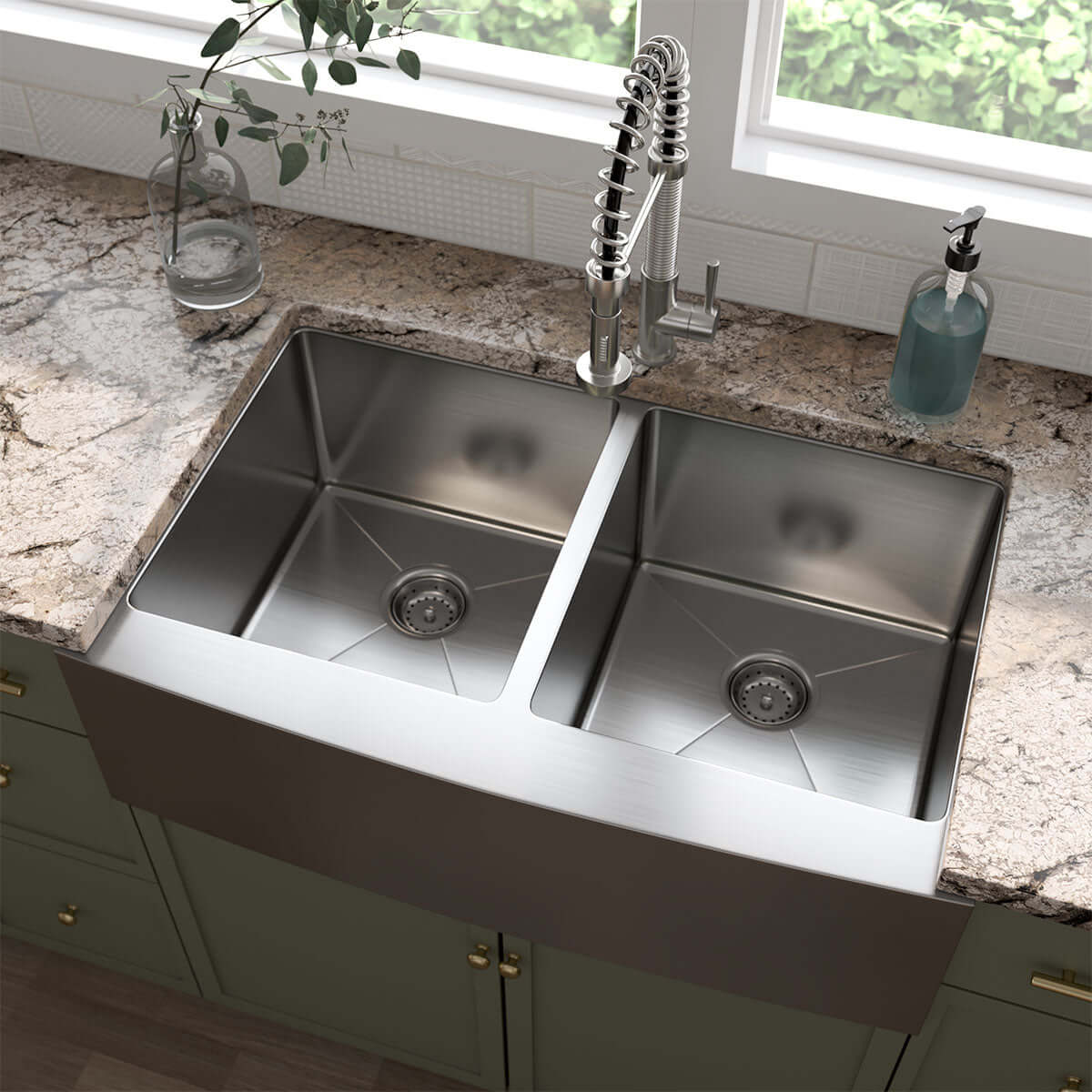 SS 16 GAU FARMHOUSE APRON DOUBLE BOWL 50/50-3321 Kitchen & Vanity Sinks - Shop at Home Craft Studio - 3