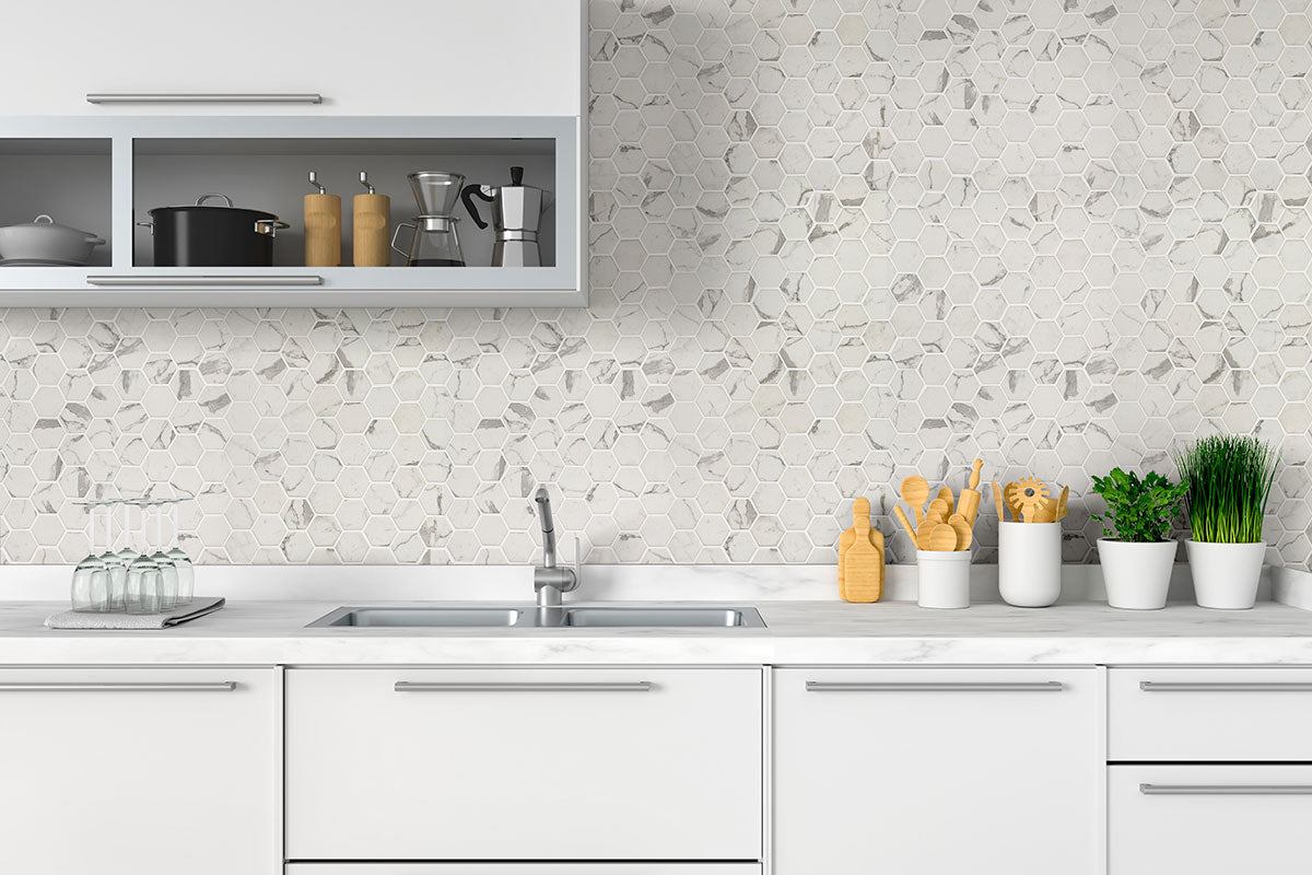 STATUARIO CELANO 2 HEXAGON Mosaic, Floor or Wall Tile - Shop at Home Craft Studio - 4