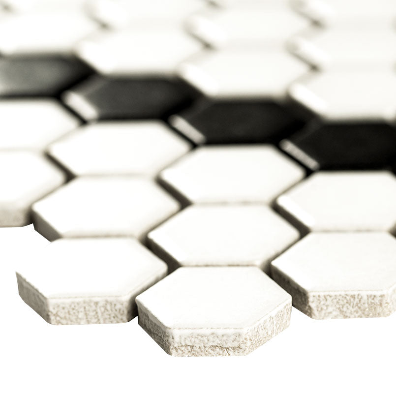 WHITE AND BLACK HIVE PATTERN MATTE Mosaic, Floor or Wall Tile - Shop at Home Craft Studio - 4