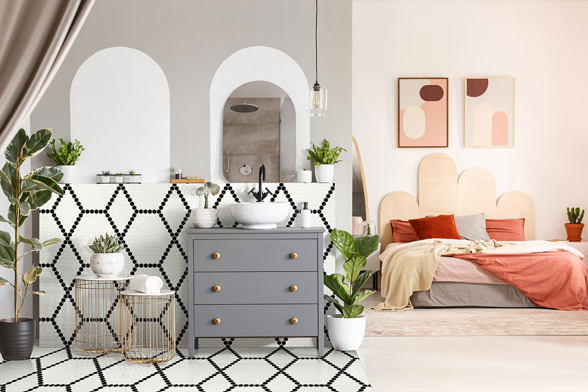 WHITE AND BLACK HIVE PATTERN MATTE Mosaic, Floor or Wall Tile - Shop at Home Craft Studio - 6