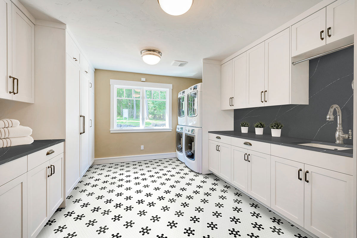 WHITE AND BLACK MOD PETAL PATTERN MATTE Mosaic, Floor or Wall Tile - Shop at Home Craft Studio - 6