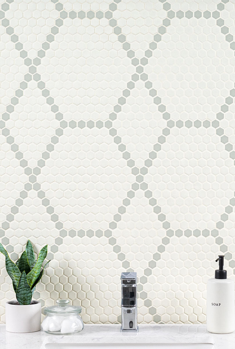 WHITE AND GRAY HIVE PATTERN MATTE Mosaic, Floor or Wall Tile, Wall Tile - Shop at Home Craft Studio - 5