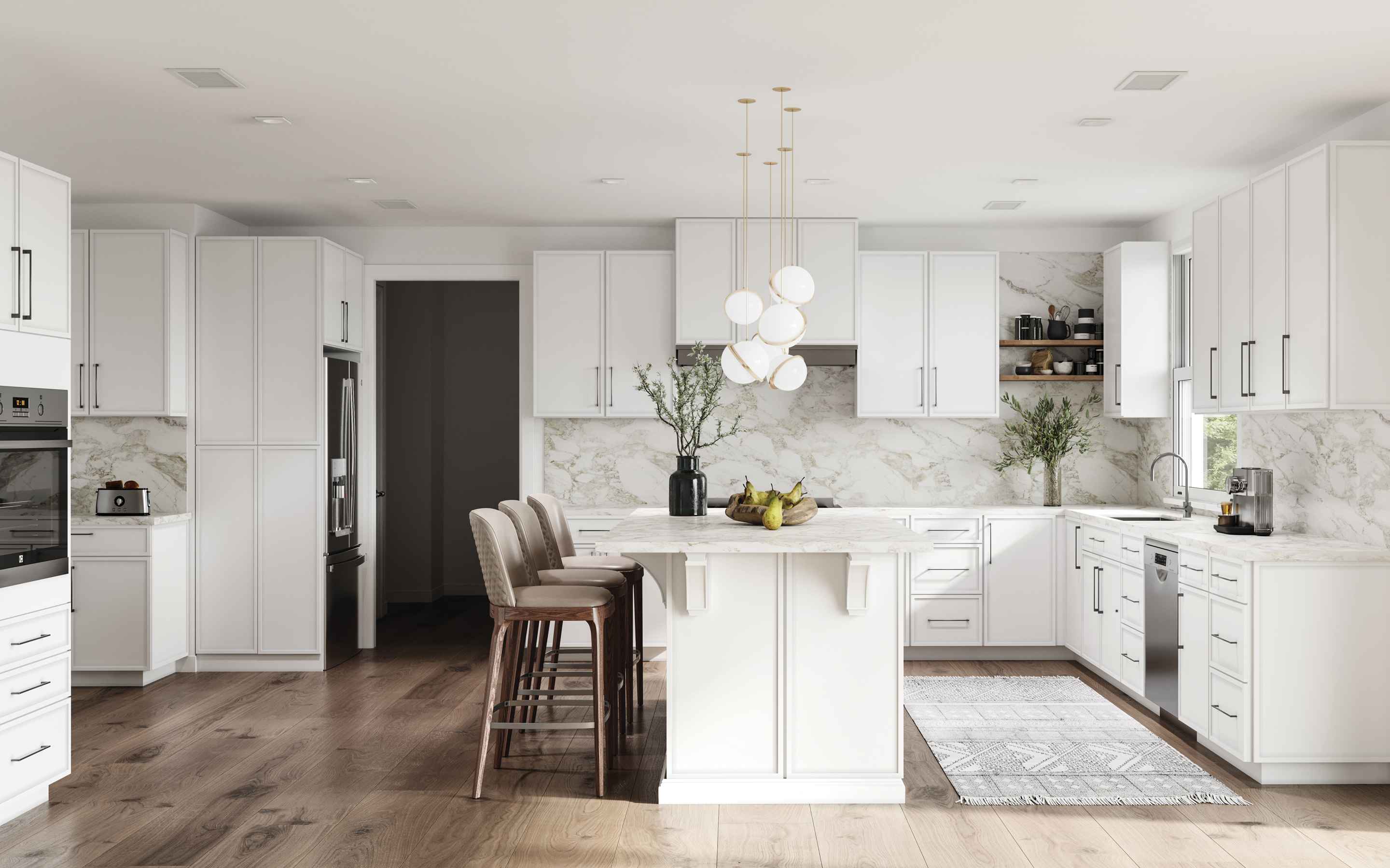 Gorgeous kitchen featuring Imperial Madison Latte cabinets, stylish island, and elegant decor for a sophisticated look.