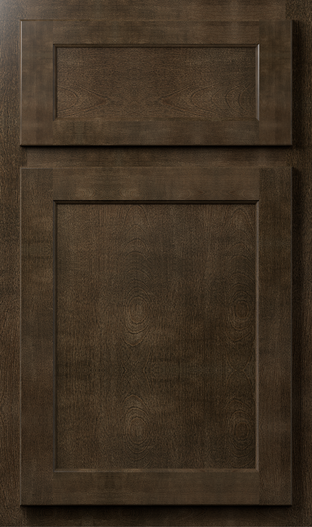 Metro Java cabinet door with overlay drawers showcasing a cocoa-colored stain and natural wood texture.